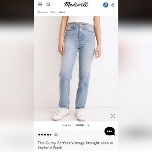 Madewell Curvy Perfect Vintage Straight Jeans Seyland Wash, 29